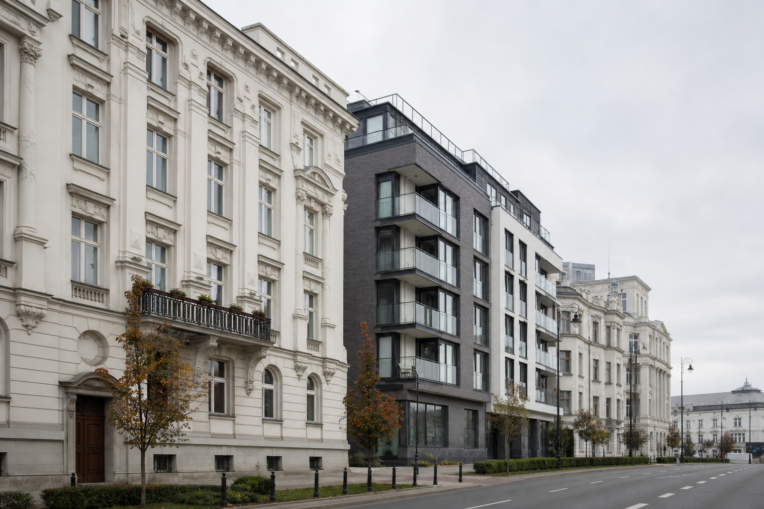 Warsaw urban architecture with residential buildings