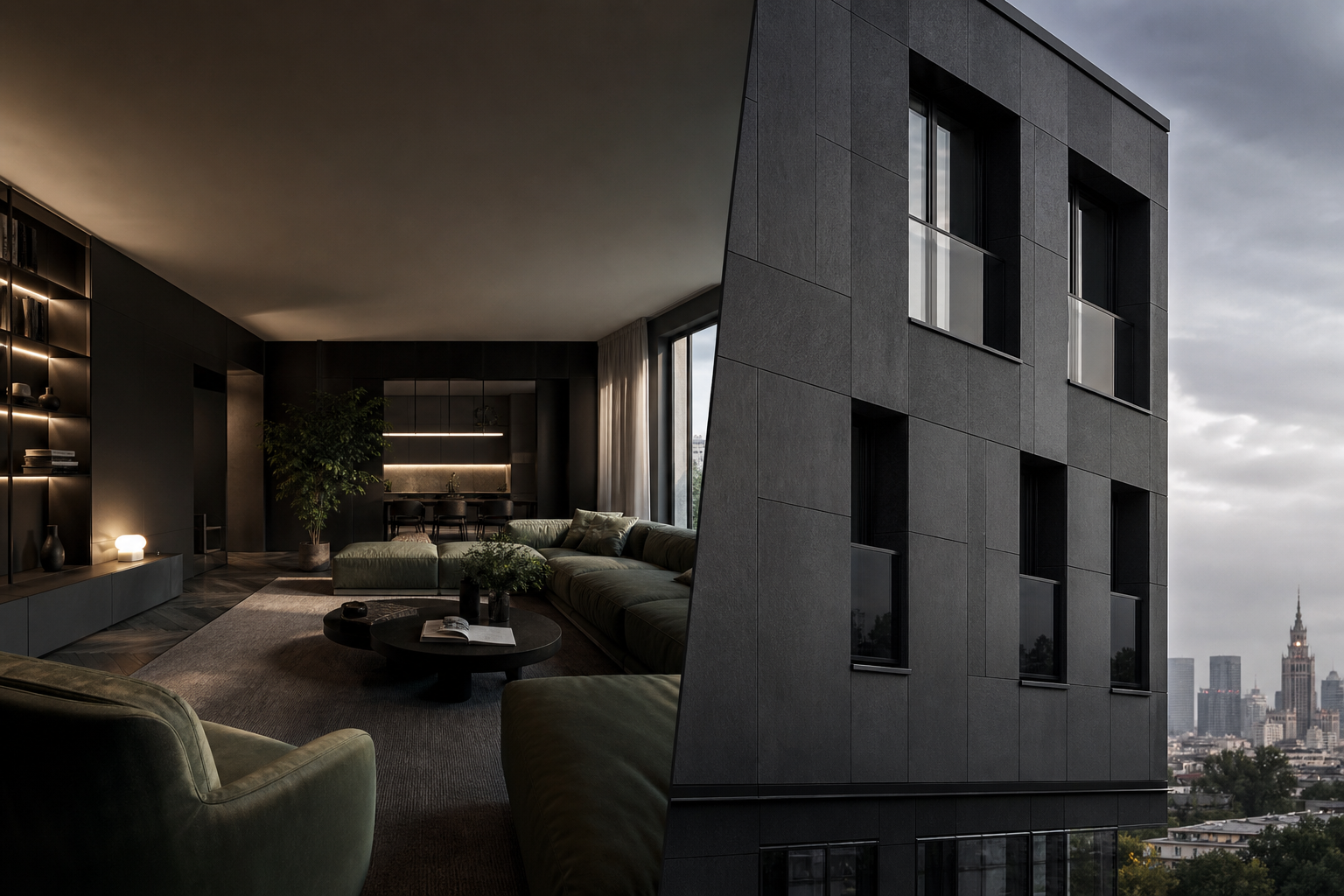 Renovated interior and modern insulated facade representing completed projects