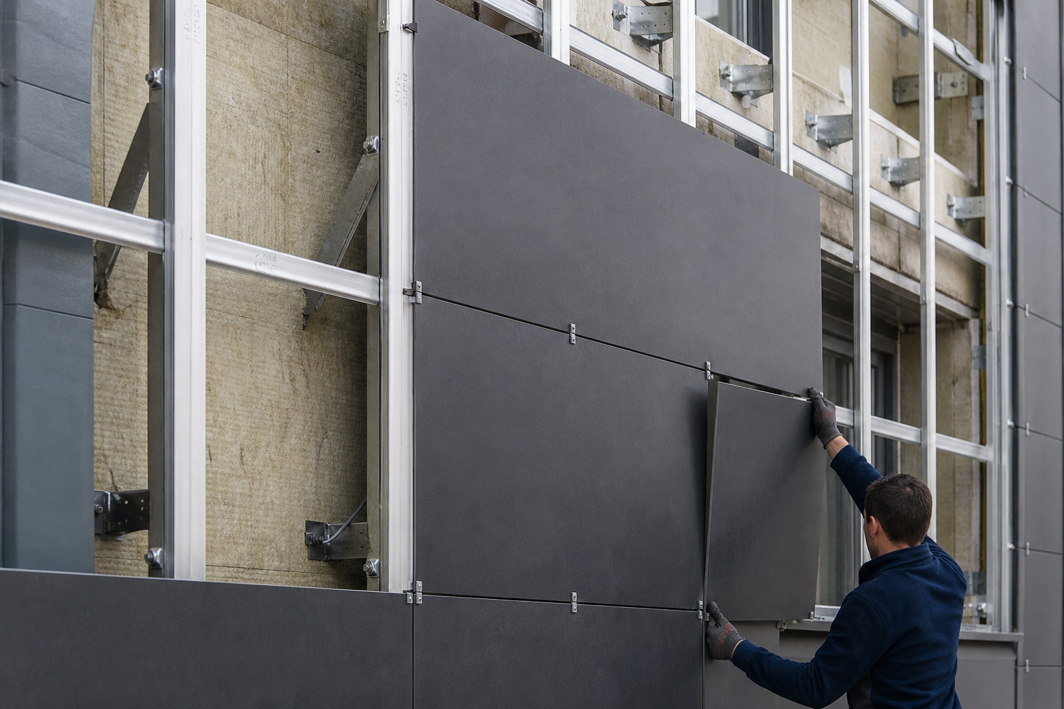 Ventilated facade subframe with fibre-cement cladding panels