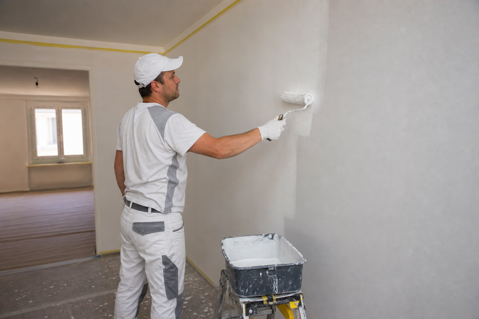Breathable interior wall coating being applied during renovation